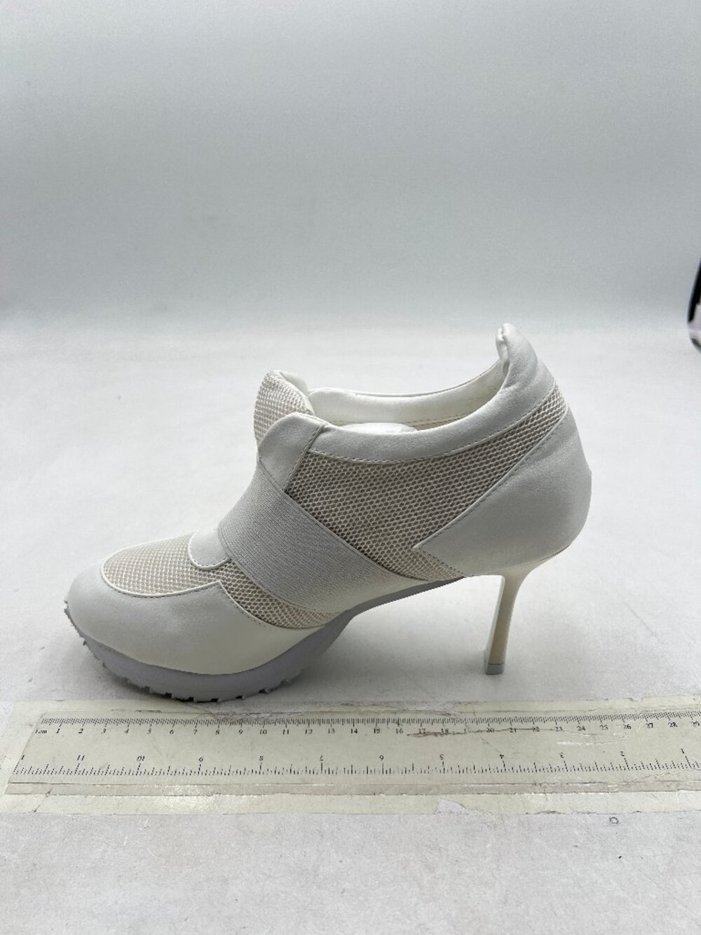 White Sneaker Heels for Women High Heel Tennis Dressy Round T-Toe Suede Shoe
